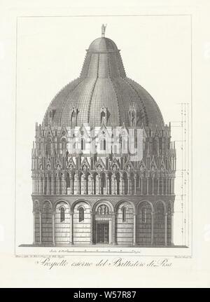 Battistero di San Giovanni in Pisa Prospetto extérieur del Battistero di Pisa (titre sur l'objet), l'extérieur de le Baptistère (Battistero di San Giovanni) à Pise. Ci-dessous le montrent une échelle, certaines parties de l'extérieur de l'église et les annexes, baptistère, Raniero Grassi (mentionné sur l'objet), Pise, ch. 1831 - c. 1854, papier, gravure, h 321 mm × W 230 mm Banque D'Images