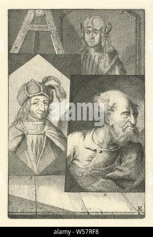 Israhel van Meckenem de portraits, Martin Schongauer et Jan van Hemessen, trois portraits de l'artiste. Israhel van Meckenem de portrait (no. 1), Martin Schongauer (no. 2) et Jan van Hemessen (no. 3). Marqué en bas à droite : E, Israhel van Meckenem, Martin Schongauer, Jan van Hemessen, Jan l'amiral, 1764, papier, gravure, h 150 mm × W 100 mm Banque D'Images