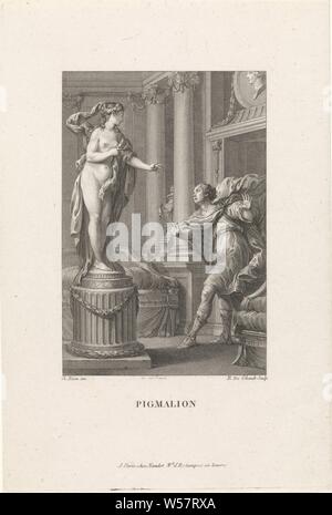 Pygmalion voit la statue vivante l'histoire de Pygmalion (titre de la série) Pigmalion (titre de la série sur l'objet), Pygmalion entre dans la salle et une réaction lorsqu'il voit la statue qui l'accueille. L'impression est partie d'une série sur l'histoire de Pygmalion Pygmalion, tombe amoureux de la statue qu'il est sculpté, de statue de venir à la vie : à la prière du Pygmalion, une statue (la dernière appelée Galatée) vient à la vie, une faveur de Vénus (Ovide, Métamorphoses X 280), Emmanuel Jean Nepomucene de Ghendt (mentionné sur l'objet), Paris, 1748 - 1815, le papier, la gravure, la W 153 mm × h 230 mm Banque D'Images