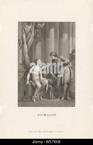 Pygmalion Galatée parle avec l'histoire de Pygmalion (titre de la série) Pigmalion (titre de la série sur l'objet), Galatea, vivant la statue de Pygmalion, est assis sur une colonne. Pygmalion se trouve à côté d'elle et lui demande quelques questions. L'impression est partie d'une série sur l'histoire de Pygmalion Pygmalion, tombe amoureux de la statue qu'il se taille, conversation, dialogue, morceau de conversation, Emmanuel Jean Nepomucene de Ghendt, Paris, 1748 - 1815, le papier, la gravure, la W 150 mm × h 229 mm Banque D'Images