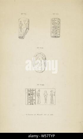 Quatre amulettes illustration de livre pour : G. Emaus de Micault, les amulettes dans leur origine et d'autres progrès, 1847, les amulettes sont numérotés. Trois oiseaux sont représentés dans le milieu, Amulette Amulette, talisman, Gerardus Emaus de Micault (mentionné sur l'objet), papier, h 220 mm × 140 mm w Banque D'Images