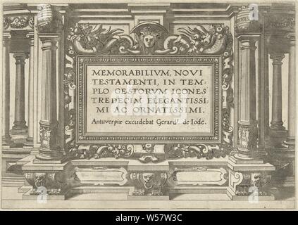 Dans Memorabilivm gestorvm Novi Testamenti templo icones tredecim ac elegantissimi ornatissimi (titre sur l'objet) titre de l'architecture pour imprimer une série de 13 tirages avec événements du Nouveau Testament qui ont lieu autour du temple., vue sur la ville, le paysage avec des constructions, paysages avec eaux, eaux, des marines (dans la zone tempérée), l'église (extérieur), Eger, Lucas van Doetechum, Anvers, c. 1572, papier, gravure, h 203 mm × W 288 mm Banque D'Images