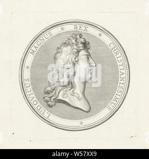 Médaille avec buste de Louis XIV, Louis XIV (Roi de France), Gérard Edelinck, Paris, 1702, papier, gravure, h 83 mm × w 83 mm Banque D'Images