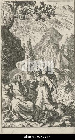 Tentation du Christ vingt scènes du Nouveau Testament (titre de la série), la commande 'que ces pierres se changent en pain, Tentation du Christ dans le désert, anonyme, 1681 - 1762, le papier, gravure, h 121 mm × w 68 mm Banque D'Images