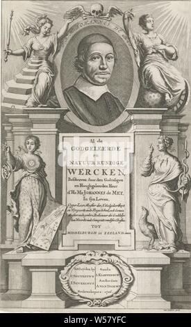 Portrait de Johannes de Mey, flanqué de Philosophie et Théologie pour la page de titre : J. De Mey. Tous les Allemands, 1706 Inférieur Wercken, Portrait du théologien Johannes de Mey, flanqué de la personnification de la philosophie (à gauche) et la théologie (à droite). Ci-dessous le portrait sont les personnifié l'astronomie (à gauche) et la médecine (à droite), portrait d'un écrivain, "Philosophia", "Philosofia" (RIPA), théologie, 'Theologia' (RIPA), 'Astronomia', 'Cosmografia", "Cosmografia" (RIPA), 'Medicina', représentations allégoriques, médecine, 'Medicina' (RIPA), Johannes de Mey, Jan Luyken (mentionné sur l'objet), de papier, de gravure Banque D'Images