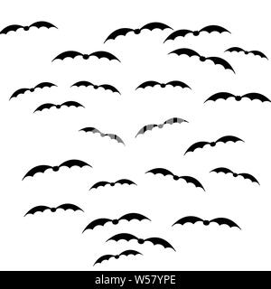 Décoration d'Halloween. Cartoon silhouettes de chauves-souris en vol isolé sur fond blanc. Banque D'Images