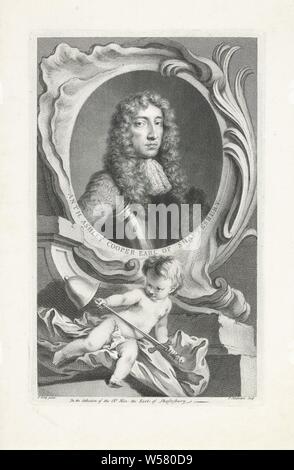 Portrait de Anthony Ashley Cooper, comte de Shaftesbury., Anthony Ashley Cooper (1er comte de Shaftesbury), Jacob Houbraken (mentionné sur l'objet), Amsterdam, 1743, papier, gravure, h 369 mm × W 230 mm Banque D'Images