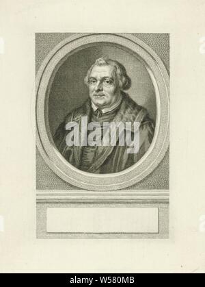 Portrait de Martin Luther, buste à gauche de Martin Luther dans un ovale. Le portrait s'appuie sur un socle avec un champ vide en face de son nom., Martin Luther, Jacob Houbraken, Amsterdam, 1777 - 1780, papier, gravure, h 221 mm × W 165 mm Banque D'Images