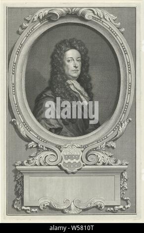 Portrait d'Aernout Van Citters, buste à droite d'Aernout Van Citters, dans un cadre ovale avec au fond son arme et d'un piédestal avec un champ vide en face de son nom. Aernout Van Citters, Jacob Houbraken, Amsterdam, 1708 - 1780, le papier, gravure, h 368 mm × W 235 mm Banque D'Images