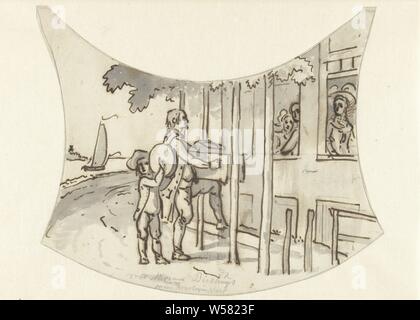 Conception pour la plaque d'une horloge avec un homme d'organes pour une maison, la conception d'un garde-temps., corps-organiste, Jurriaan Andriessen, ch. 1752 - c. 1819, papier, encre, graphite (minéral), pinceau, h 240 mm × W 290 mm Banque D'Images