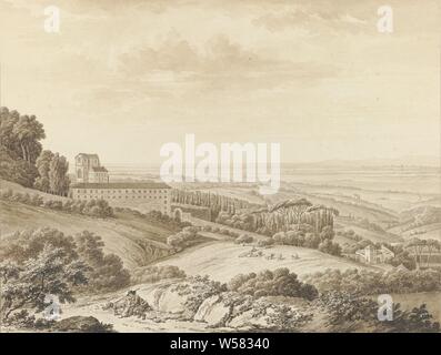 La Villa Aldobrandini Frascati près de la Villa Aldobrandini, près de Frascati, l'établissement d'un groupe de dessins de paysages et de paysages urbains en Italie (Rome, Tivoli, Civita Castellana et Pozzuoli)., Villa, paysages dans la zone tempérée, Villa Aldobrandini, Daniel Dupré, Italie, c. 1783, papier, graphite (minéral), encre, pinceau, h 330 mm × W 433 mm Banque D'Images