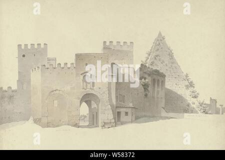 La Porta San Paolo et la Pyramide de Cestius à Rome, l'établissement d'un groupe de 46 dessins et d'études de paysages urbains et surtout des paysages dans et autour de Rome., ruine d'un bâtiment, l'architecture, porte de la ville, Pyramide de Cestius, Porta San Paolo, Josephus Augustus Knip, Italie, c. 1809 - c. 1812, papier, graphite (minéral), aquarelle (peinture), pinceau, h 413 mm × W 611 mm Banque D'Images