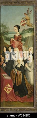 Panneau commémoratif avec neuf Femme Kathrijn Willemdsdr Portraits, probablement van der Graft et famille, avec Sainte Marie Madeleine et la famille Van Soutelande et Van der Graft-Van Soutelande crêtes, aile droite de l'intérieur un retable, panneau latéral d'une pièce commémorative avec huit portraits d'hommes et neuf des femmes, accompagnée de grands saints et Marie Madeleine respectivement. Sur le panneau de gauche, le fondateur d'agenouillement Willem van Jelysz Soutelande (d. 1515-16) dans l'armure d'un chevalier de la Confrérie de la Terre Sainte. Un autel en face de lui avec un livre ouvert, derrière lui sept hommes (son fils ?) Et St Banque D'Images