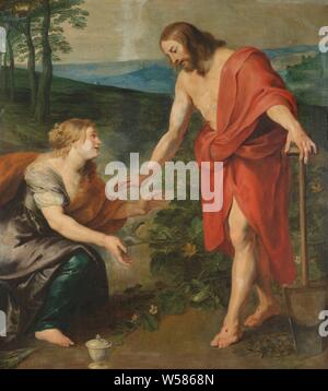 Noli me tangere, Le Christ apparaît à Marie de Magdala, "Noli Me tangere" : la rencontre du Christ et Marie Madeleine. Marie Madeleine, avec un pot d'onguent, s'agenouille devant le Christ sous la forme d'un jardinier. Derrière le Christ un concombre, Marie Madeleine à genoux devant le Christ, qui est habituellement représenté comme un jardinier avec un comment et / ou un chat, "Noli Me tangere", Peter Paul Rubens (atelier de), 1610 - 1690, la toile, la peinture à l'huile (peinture), h 200 cm × w 177,5 cm Banque D'Images