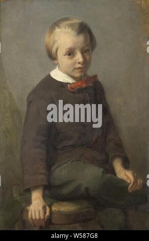 Portrait of a Boy, Portrait d'un garçon assis sur une chaise, historique anonyme personne représentée, garçon (enfant entre tout-petits et les jeunes), August Allebé (mentionné sur l'objet), 1856, toile, de la peinture à l'huile (peinture), H 86 cm × w 57,5 cm d 8,5 cm Banque D'Images