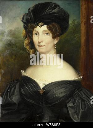 Petronella de Lange (1779-1835), épouse ou Jonkheer Theodorus Frederik van Capellen, Portrait de Petronella de Lange, épouse de Jonkheer Theodorus Frederik van Capellen. Buste dans une robe de soie noire. Sur la tête un turban-comme coiffure. Petronella van Capellen-de Lange, Joseph Jacob Eeckhout, 1835, panneau, de la peinture à l'huile (peinture), h 30,5 cm × 23,3 cm w d 6.5 cm Banque D'Images