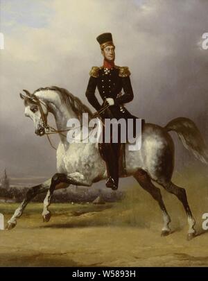 Portrait équestre de Guillaume II, Roi des Pays-Bas, Portrait de Willem II (1792-1849), sur un cheval, à gauche, l'état-portrait équestre, Willem II (Roi des Pays-Bas) Pays-Bas), Nicolaas Pieneman (attribué à), Pays-Bas), ch. 1830 - c. 1850, tableau de bord, de la peinture à l'huile (peinture), h 29,3 cm × 23,5 cm w Banque D'Images