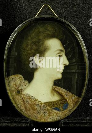 Henry Frederick (1594-1612), Prince de Galles. Fils aîné de Jacques I, Portrait de Henry Frederick (1594-1612), Prince de Galles. Fils aîné de Jacobus I. buste, de profil vers la droite, en face d'une niche en forme de coquille. Une partie de l'ongle du pouce de portrait collection, Henry Frederick (Prince de Galles), Peter Oliver (attribué à), 1604 - 1647, carton, métal, verre, H 5,1 cm × w 4,1 cm h 5,7 cm × w 4,1 cm × 0,8 cm d Banque D'Images