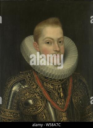 Portrait de Philippe III, roi d'Espagne, Portrait de Philippe III (1578-1621), roi d'Espagne. Buste à droite, en armure, autour du cou l'ordre de la Toison d'or. Philippe III (Roi d'Espagne), Frans Pourbus (II) (atelier de), Pays-Bas du Sud, ch. 1600, le cuivre (métal), de la peinture à l'huile (peinture), h 28,5 cm × w 22,5 cm d 4,3 cm Banque D'Images