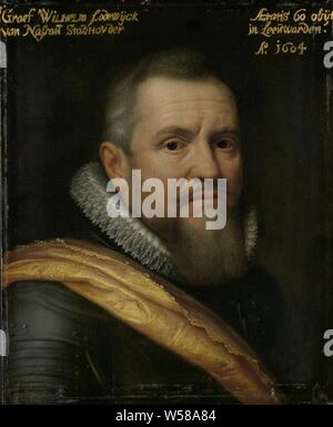 Portrait du comte de Nassau ou William-Louis, surnommé notre Père dans le frison occidental, Portrait de Willem Lodewijk (1560- 1620), comte de Nassau, appelé 'us heit'. Buste à droite, en armure. Partie de la série de portraits de la Stadhouderlijk Hof à Leeuwarden, historique, Willem Lodewijk comte de Nassau-Dillenburg, Michiel Jansz van Mierevelt (atelier de), 1609, de bord, de la peinture à l'huile (peinture), support : h 29,8 cm × 24,1 cm w Banque D'Images