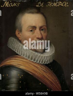 Portrait d'Olivier van den Tempel, seigneur de Corbeecke, Portrait de Olivier van den Tempel (1540-1603), seigneur d'Corbeecke. Commandant en chef des forces des États généraux. Buste à droite, en armure. Partie de la série de portraits de la Stadhouderlijk Hof à Leeuwarden, historique, Olivier van den Tympel, Jan Antonisz van Ravesteyn (atelier de), ch. 1609 - c. 1633, tableau de bord, de la peinture à l'huile (peinture), support : h 29,7 cm × 24,2 cm w Banque D'Images