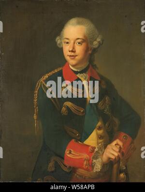 Portrait de Guillaume V, Prince d'Orange-Nassau, Portrait de Willem V (1748-1806), Prince d'Orange-Nassau. Demi-longueur, debout, la main droite sur un personnel., Johann Georg Ziesenis, 1763 - 1776, la toile, la peinture à l'huile (peinture), H 92 cm × w 71 cm d 5,3 cm Banque D'Images