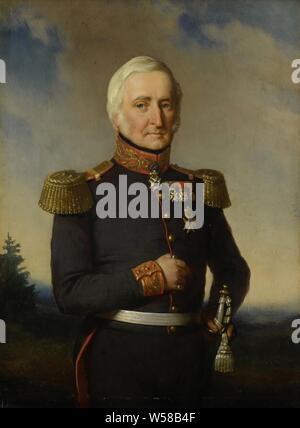 Baron Gerard Huibert van Burgst Nahuys (1782-1858). Membre du Conseil de la Dutch East Indies, dans l'uniforme de général Titulair, Portrait de Gérard Baron Huibert van Burgst Nahuys (1782-1858), membre du Conseil de la Dutch East Indies, dans l'uniforme de général Titulair. Demi-longueur, debout devant un paysage, la main gauche sur la garde de son sabre, baron Gerard Huibert van Burgst Nahuys, Bastiaan de Poorter, 1852, panneau, de la peinture à l'huile (peinture), h 31,3 cm × 22,9 cm × w t 1,2 cm d 6 cm × D 4 cm Banque D'Images