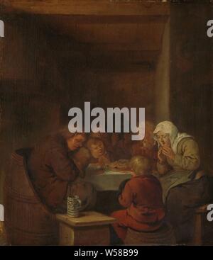 Dire la grâce, la prière avant le repas. Une famille de paysans priant autour d'une table., Zaandam, Sibérie, Alexandre II (Tsar de Russie), Jan Miense Molenaer, 1640 - 1668, de bord, de la peinture à l'huile (peinture), h 28,5 cm × w 25 cm d 3,5 cm Banque D'Images