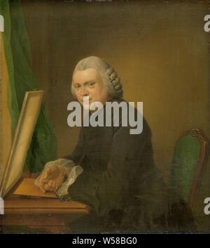 Portrait de Cornelis Ploos van Amstel (1726-98). Collectionneur d'art, Portrait de imprimer bouilloire et collectionneur d'Cornelis Ploos van Amstel, assis à une table avec une plaque de gravure sur cuivre, portrait, autoportrait ou graphiste, Cornelis Ploos van Amstel, Jacobus Buys, 1766, panneau, de la peinture à l'huile (peinture), h 25,5 cm × w 23 cm d 4,5 cm Banque D'Images