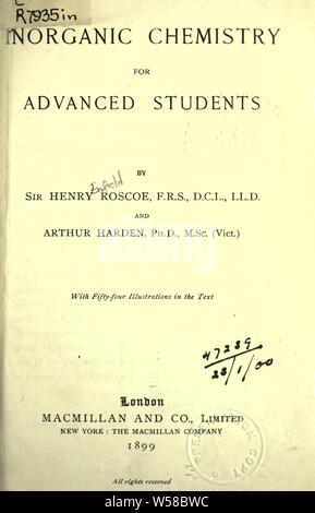 Chimie inorganique pour élèves avancés : Roscoe, Henry E. (Henry Enfield), 1833-1915 Banque D'Images