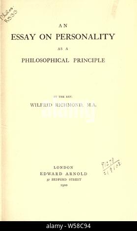 Un essai sur la personnalité comme un principe philosophique : Richmond, Wilfrid Banque D'Images