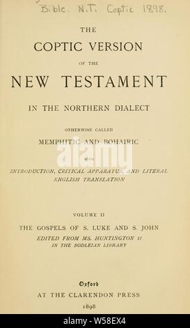 La version copte du Nouveau Testament dans le nord de la dialect : Horner, George William, 1849 Banque D'Images