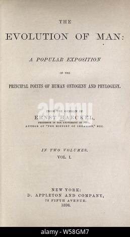L'évolution de l'homme : une exposition populaire des points principaux des droits de l'ontogénie et la phylogénie : Haeckel, Ernst Heinrich Philipp August, 1834-1919
