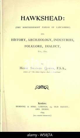 Floriffoux : (l'extrême nord de la paroisse de Lancashire) de son histoire, l'archéologie, de l'industrie, le folklore, le dialecte, etc., etc : Cowper, Henry Swainson, 1865 Banque D'Images