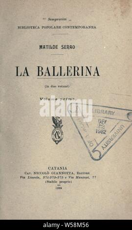 La ballerine, Matilde Serao :, 1856-1927 Banque D'Images