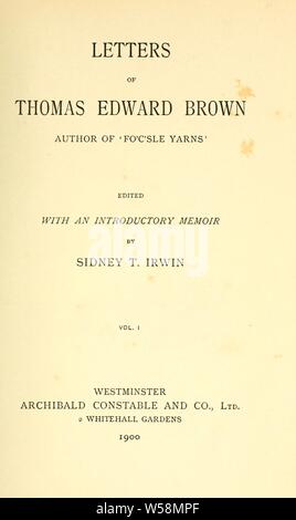 Lettres de Thomas Edward Brown, auteur de "Fo'c'sle laines' ; : Brown, T. E. (Thomas Edward), 1830-1897 Banque D'Images