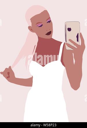 Illustration composent sur différentes races de fille à la mode ou les femmes. Modèle de mode multiraciale ou métissés girl origine ethnique différente et skincolor, ayant Banque D'Images