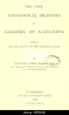 Les cinq discours théologiques de Grégoire de Nazionzus : Grégoire de Nazianze, saint, Banque D'Images