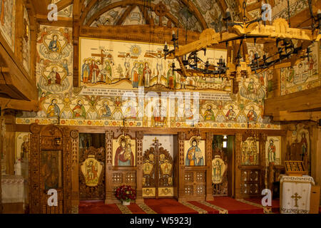 L'intérieur de peintures dans l'Église, Monastère Barsana, Maramures, Roumanie Banque D'Images