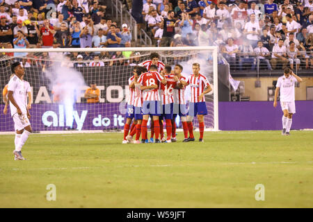 Le 26 juillet 2019, à l'Est Runtherford, New Jersey, United States : Atletico Madrid joueurs pendant un match contre le Real Madrid au cours de l'International Champions Cup match au stade MetLife à East Rutherford dans le United States vendredi soir. Crédit : William Volcov/ZUMA/Alamy Fil Live News Banque D'Images