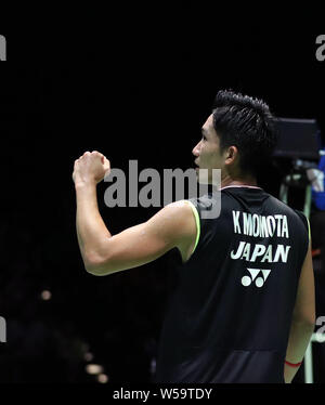 Tokyo, Japon. 27 juillet, 2019. Kento Momota du Japon célèbre remportant la finale du tournoi contre Sai Praneeth B. de l'Inde au Japon Ouvrir 2019 tournoi de badminton à Tokyo, Japon, Juillet 27, 2019. Kento Momota a gagné 2-0. Crédit : Du Xiaoyi/Xinhua/Alamy Live News Banque D'Images