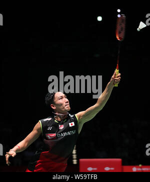Tokyo, Japon. 27 juillet, 2019. Kento Momota du Japon fait concurrence au cours de la demi-finale du tournoi contre Sai Praneeth B. de l'Inde au Japon Ouvrir 2019 tournoi de badminton à Tokyo, Japon, Juillet 27, 2019. Kento Momota a gagné 2-0. Crédit : Du Xiaoyi/Xinhua/Alamy Live News Banque D'Images