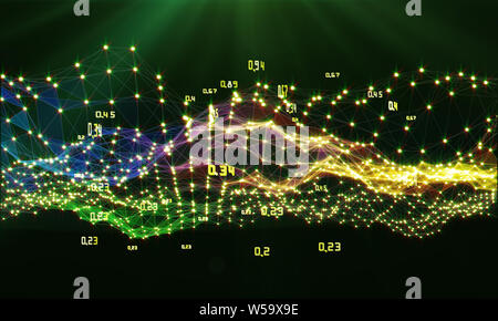 L'analyse abstraite des infographies. Filet lumineux vue sur le tableau de données. Concept de big data. Banque D'Images