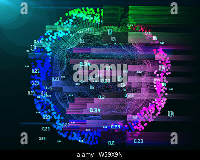 Analyse abstraite infographique sphérique avec des points. Sphère de big data concept. Banque D'Images