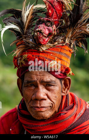 Le portrait d'un homme de tribu Ifugao, Banaue, Luzon, Philippines Banque D'Images