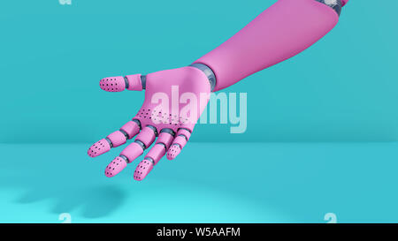 3D illustration, robot mannequin main partie du corps, rose bleu pastel. Design tendance Banque D'Images