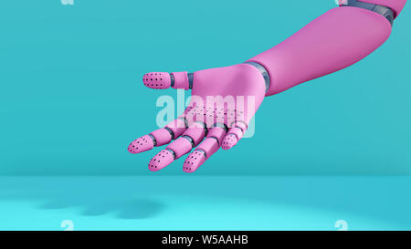 3D illustration, robot mannequin main partie du corps, rose bleu pastel. Design tendance Banque D'Images
