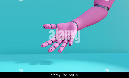 3D illustration, robot mannequin main partie du corps, rose bleu pastel. Design tendance Banque D'Images