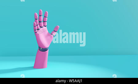 3D illustration, robot mannequin main partie du corps, rose bleu pastel. Design tendance Banque D'Images