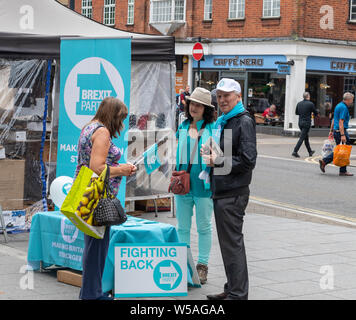 Brentwood Essex 27 juillet 2019 Brexit La journée d'action du parti ; un décrochage à Brentwood High Street faire connaître la partie Brexit Ian Davidson Crédit/Alamy Live News Banque D'Images